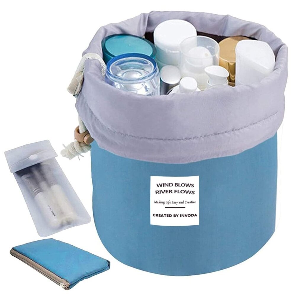 Premium Portable Barrel Cosmetic Bag - Stylish Design & Organizational Pockets